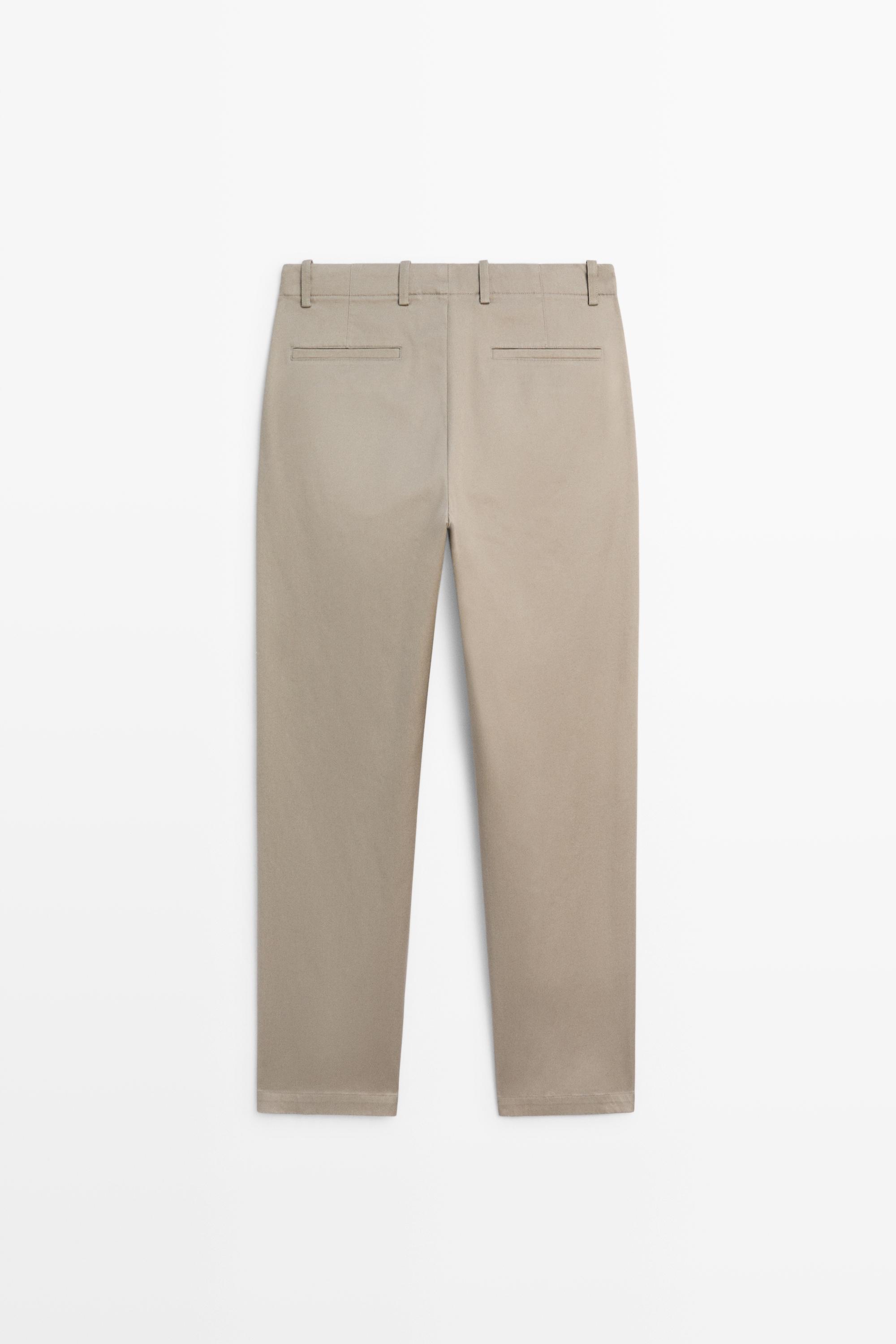 Straight-leg cotton blend pleated pants
