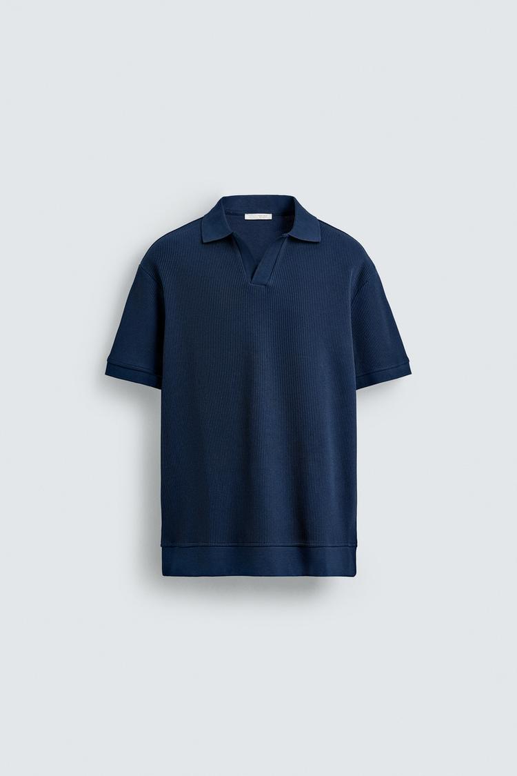 ZARA VERTICAL TEXTURED POLO SHIRT