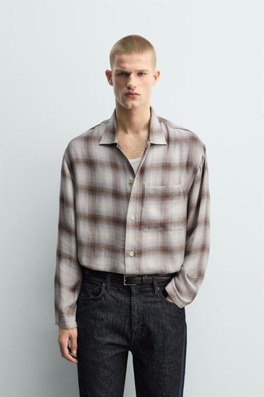 Zara PLAID POCKET SHIRT - Gray / Natural