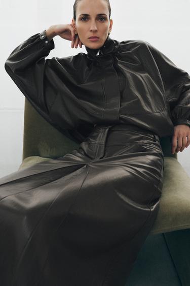 ZW COLLECTION PLEATED LEATHER EFFECT SKIRT - Taupe grey by Zara