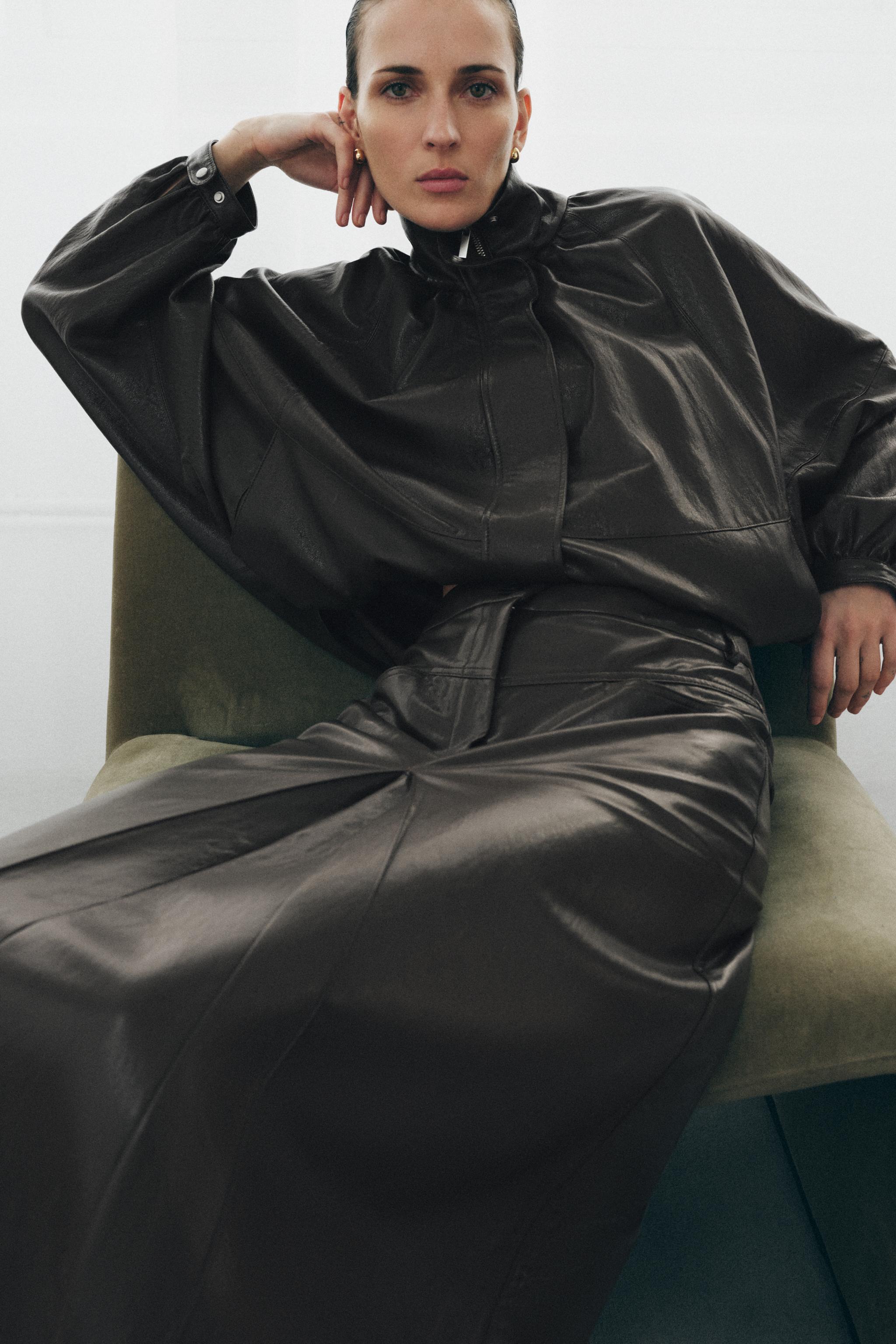 ZW COLLECTION FAUX LEATHER PLEATED SKIRT