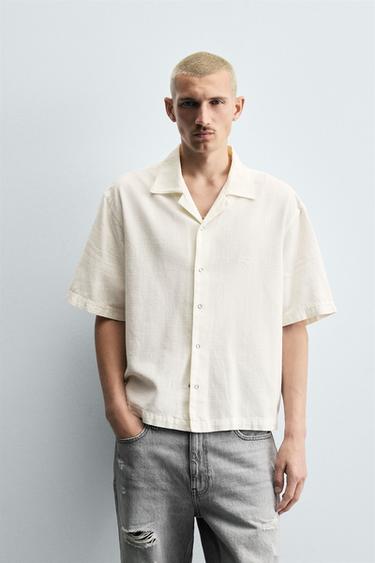 CAMISA JEANS DE MANGA CURTA - Branco-marfim da Zara