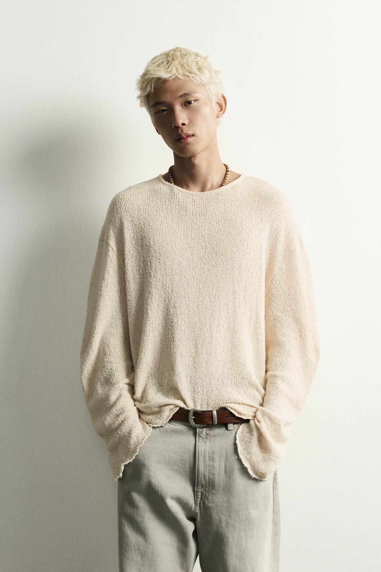 WASHED PRINT KNIT T-SHIRT — Ecru