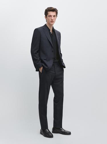 Zara Cool wool blend check suit blazer - Navy blue - Image 0