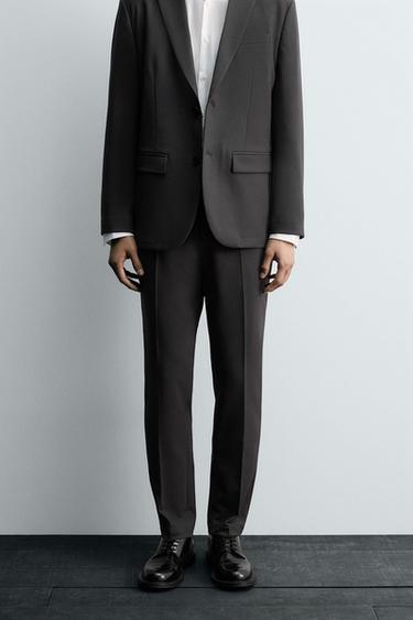 WASHABLE + QUICK DRY CHECK SUIT TROUSERS - Anthracite Grey by Zara