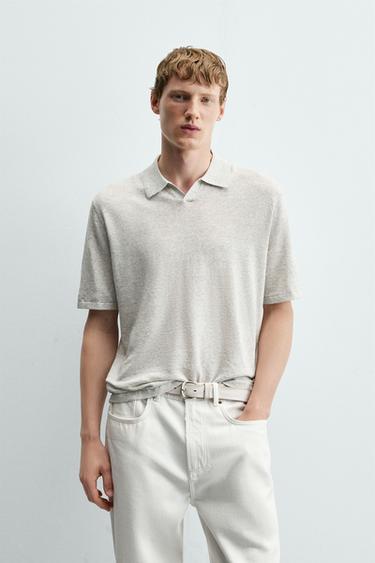 ТРИКОТАЖНА СОРОЧКА-ПОЛО З КОНОПЕЛЬ ТА БАВОВНИ - Сіро-глинястий Zara