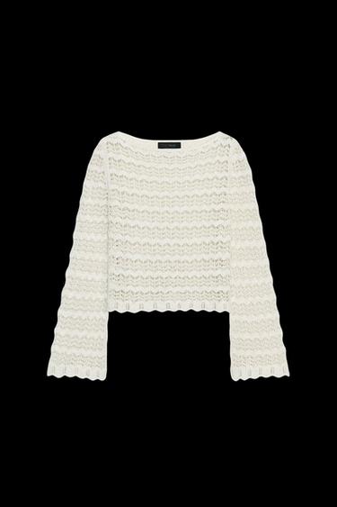 Zara POINTELLE KNIT SWEATER - Ecru - Image 0