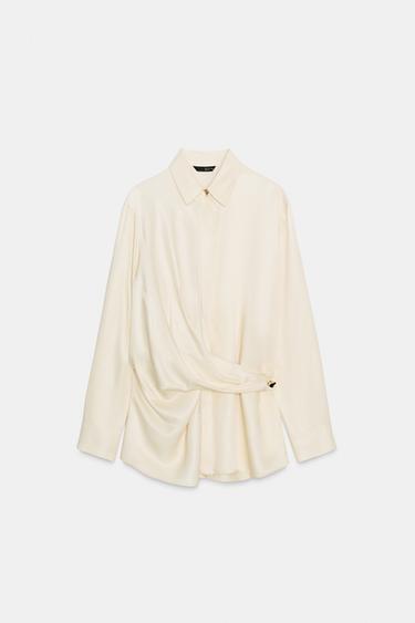 CHEMISE SATINÉE CROISÉE - Écru de Zara - Image 5