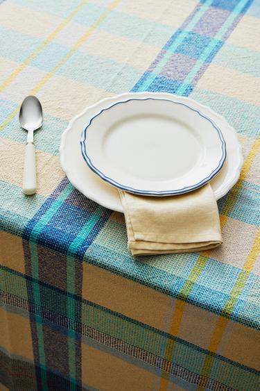 Zara DYED THREAD CHECK TABLECLOTH - Blue