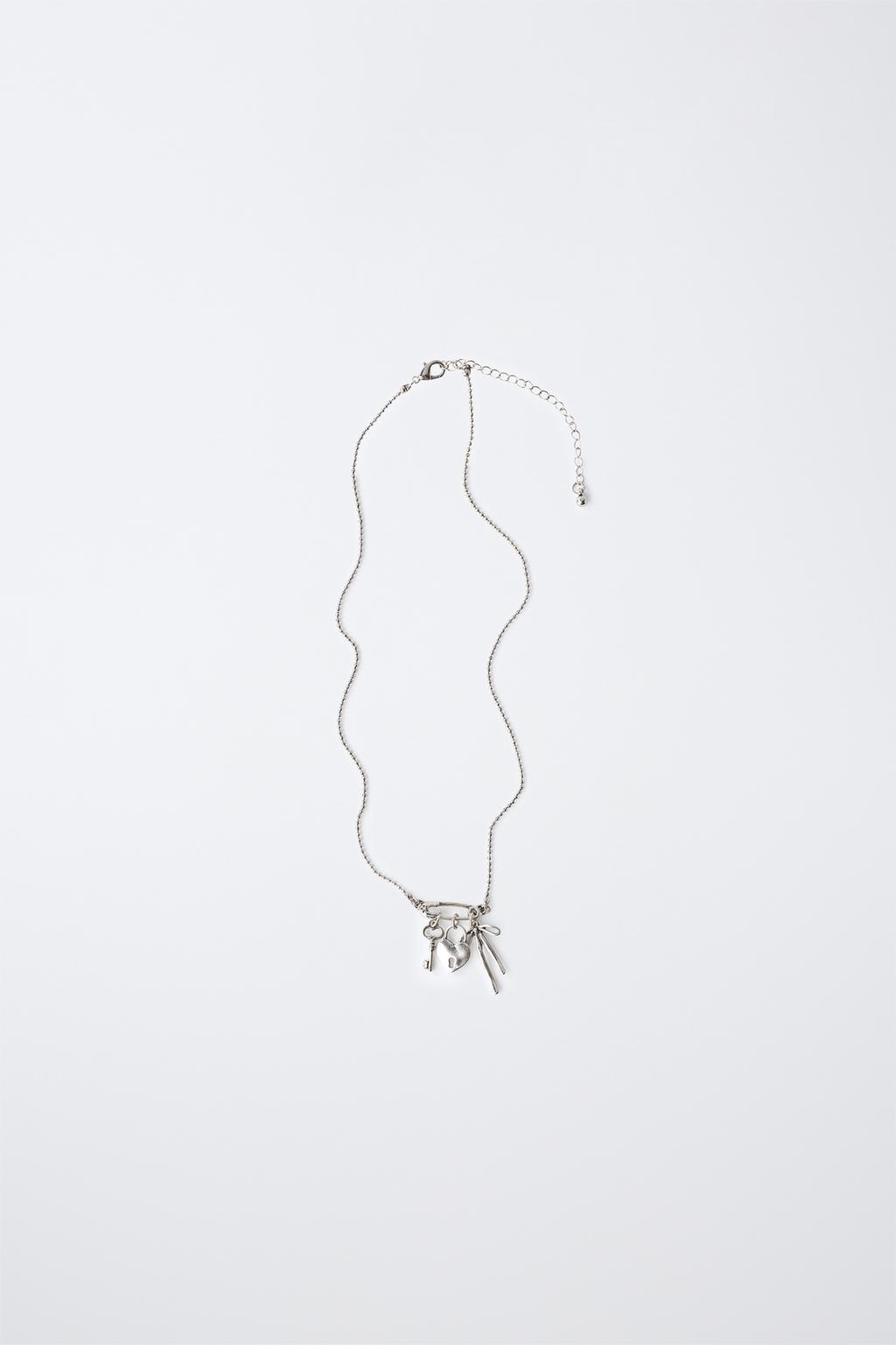 KEY, BOW AND PADLOCK CHARM NECKLACE