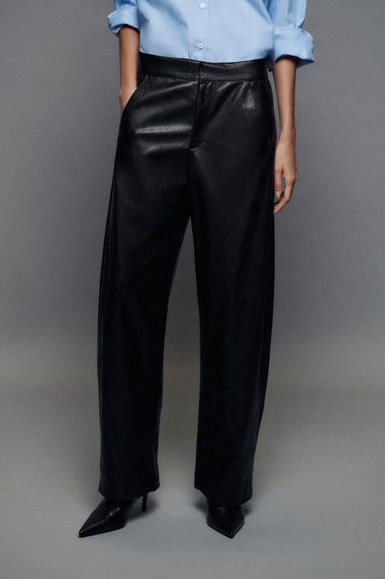 PANTALON BARREL MATIÈRE SYNTHÉTIQUE - Noir de Zara - Image 1