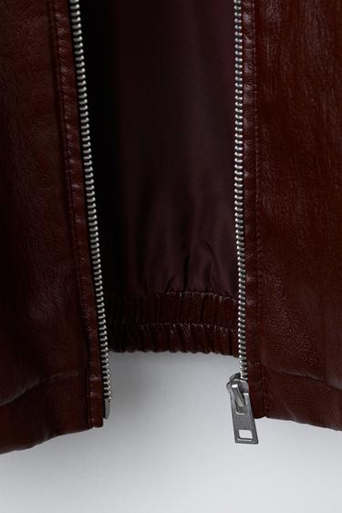 LEATHER-EFFECT BOMBER JACKET - Burgundy by Zara - Image 7
