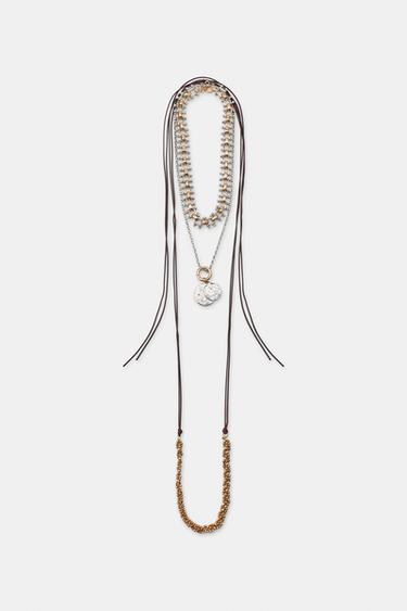 PACK OF 3 CORD AND MEDALLION NECKLACES - Gold / Silver by Zara