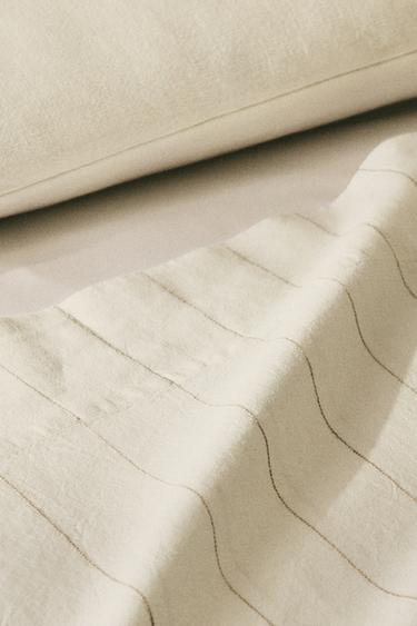 STRIPED COTTON LINEN FLAT SHEET - Oyster-white by Zara - Image 5