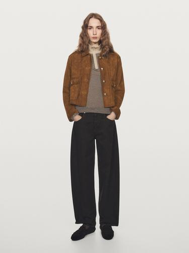 Zara Suede leather jacket with gold-toned buttons - Brown - Image 0