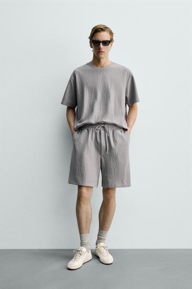 TEXTURED JOGGER BERMUDA SHORTS - Grey by Zara