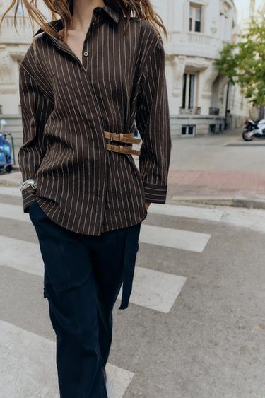CHEMISE À RAYURES ET BOUCLES - Marron / Écru de Zara - Image 1