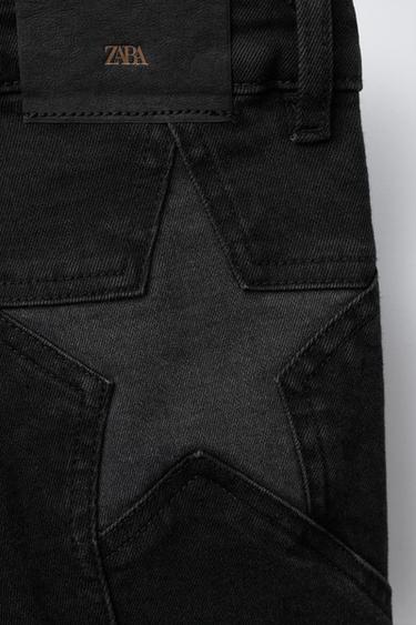 Zara STAR PATCH BOOTCUT JEANS - Black