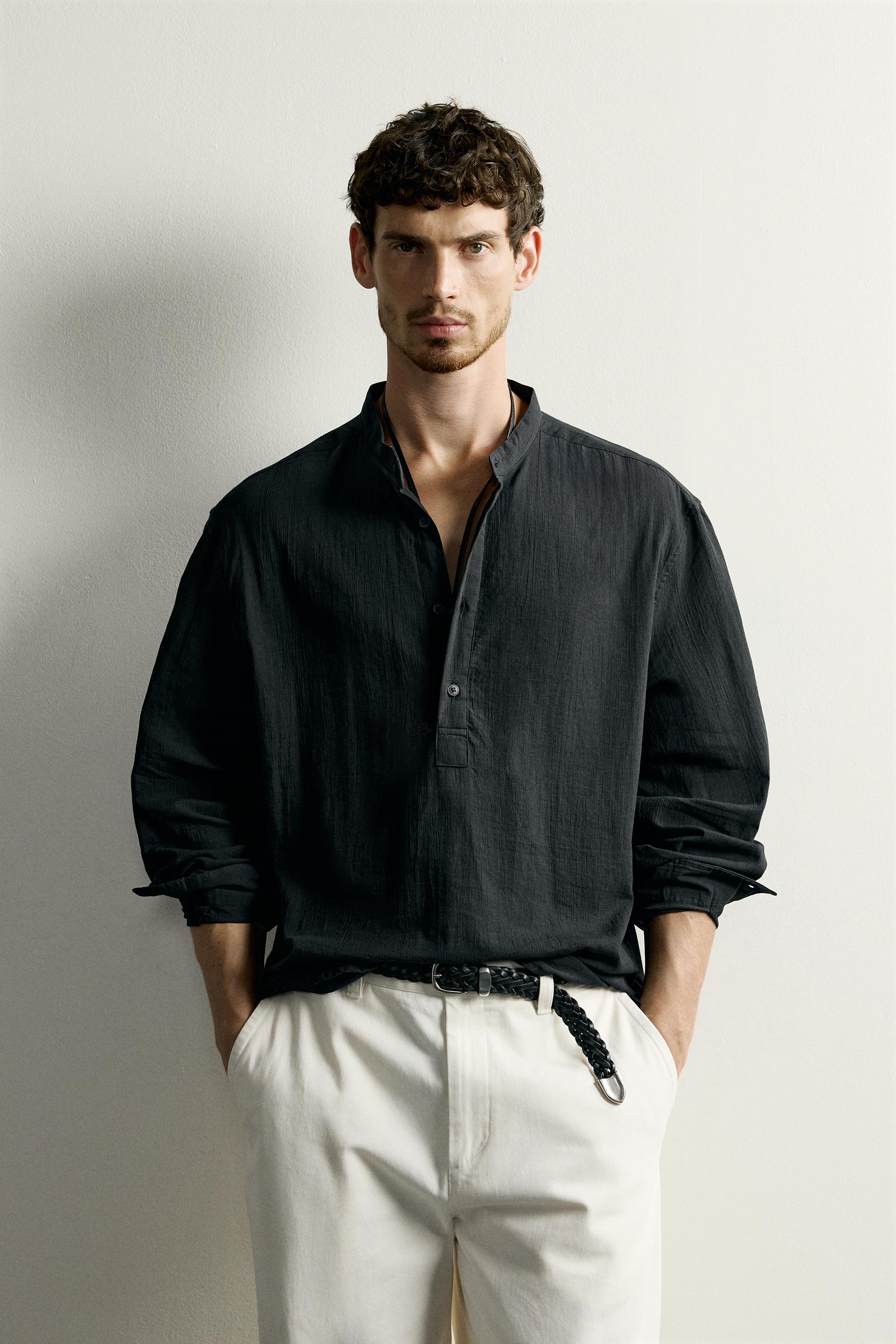 WRINKLED EFFECT POLO SHIRT — Charcoal (alternate view)