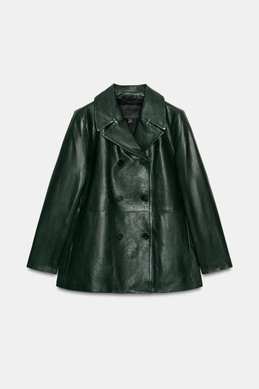 DOUBLE-BREASTED LEATHER BLAZER ZW COLLECTION LIMITED EDITION - Bottle green by Zara