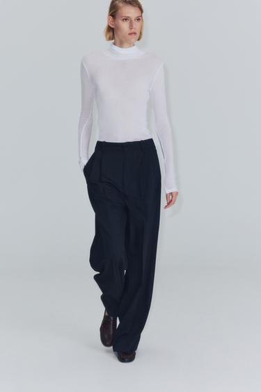 БРЮКИ В ПОЛОСКУ С ВЫСОКОЙ ПОСАДКОЙ И ЗАЩИПАМИ — ZW COLLECTION — Полоски от Zara