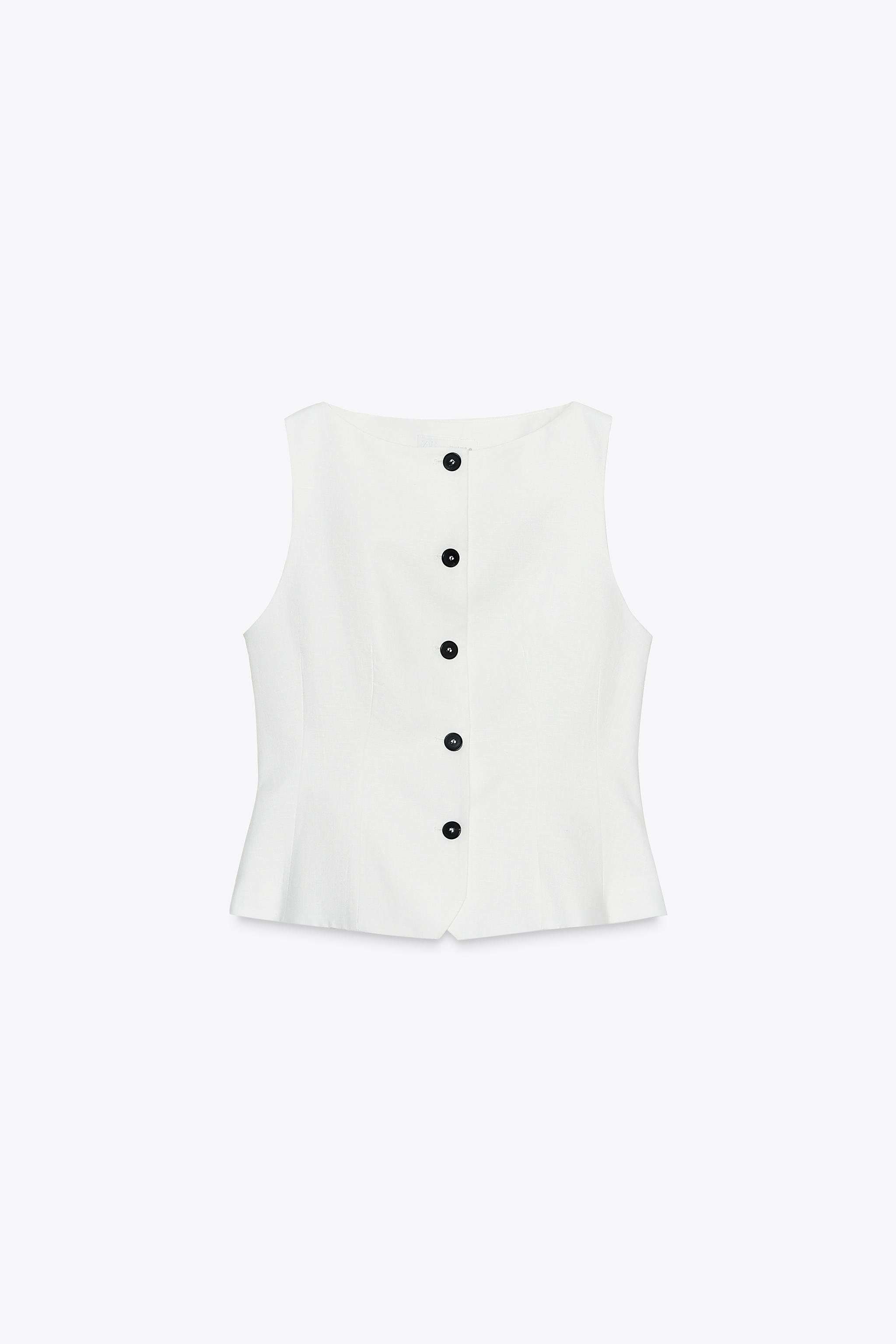 ZARA ペプラムベスト リネン100% ZW COLLECTION ZW COLLECTION BEADED EMBROIDERED DRESS - Pearl gray | ZARA