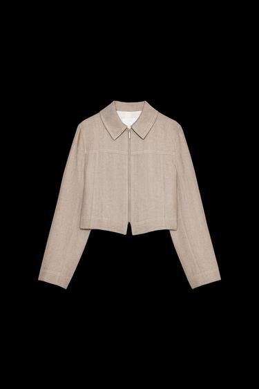 SHORT HERRINGBONE JACKET - Sand by Zara - Image 0