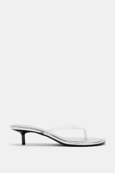 METALLIC-EFFECT KITTEN HEEL SANDALS - Transparent by Zara