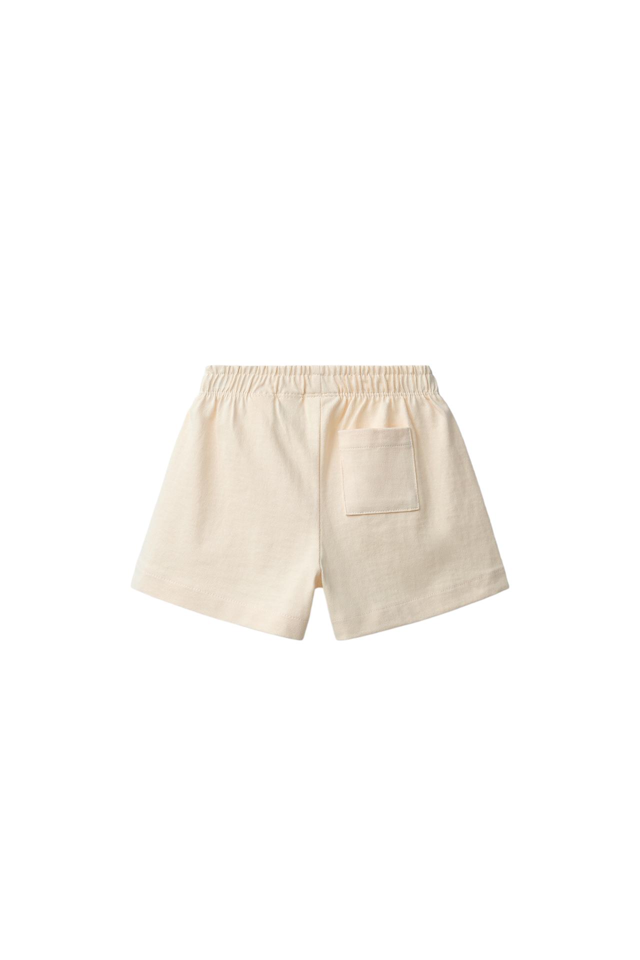 HEAVY WEIGHT FLORAL PLUSH SHORTS — Mid-ecru