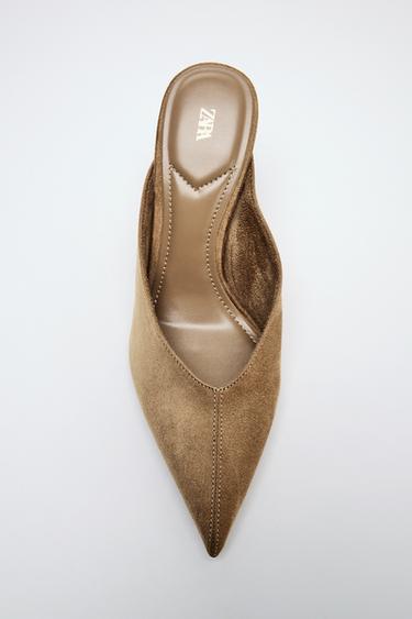 Zara HIGH HEELED MULES - Sandy Brown
