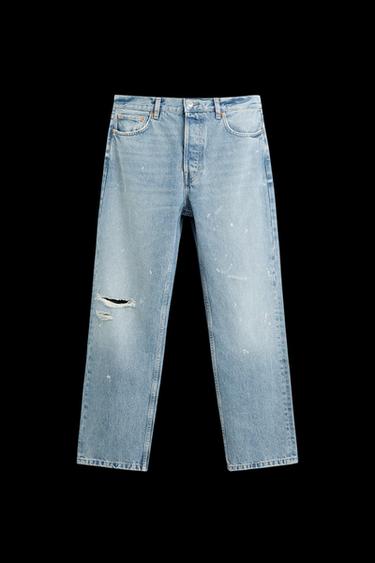 STRAIGHT-FIT-JEANS MIT FARBSPRITZERN - Mittelblau von Zara - Bild 0