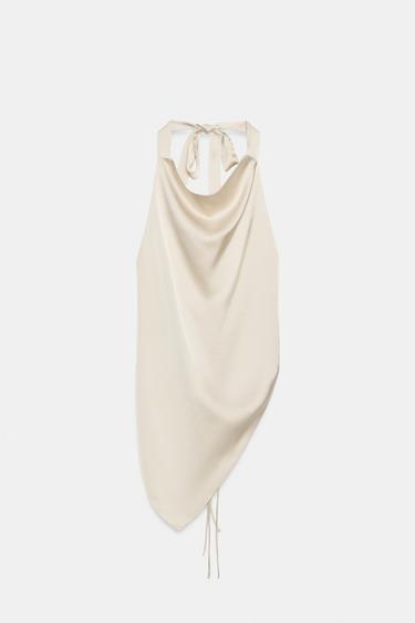 TOP SATINADO HALTER ASIMÉTRICO - Gris / Beige de Zara - Imagen 0