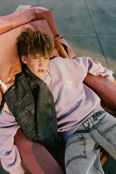 FADED-EFFECT TEXT SWEATSHIRT - Pastel pink by Zara