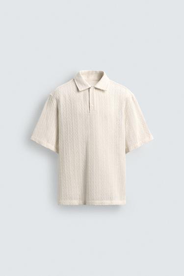 Zara JACQUARD POLO SHIRT - Ecru