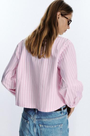 STRIPED POPLIN SHIRT WITH TIES - Pink / White by Zara - Image 5