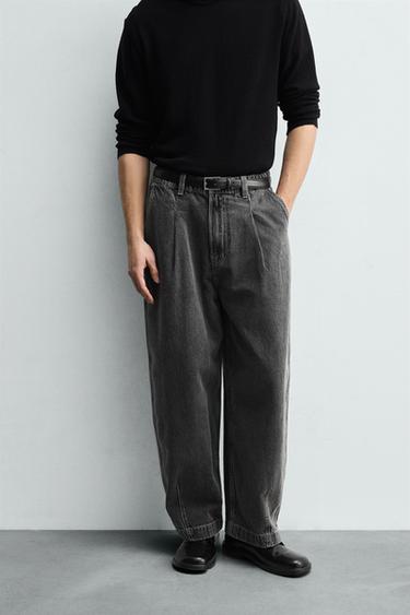 PANTALON DENIM CHINO COUPE AMPLE À PLIS - Gris de Zara