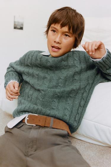 سترة محبوكة بنقشة أثمان 100% صوف إصدار محدود - أخضر by Zara