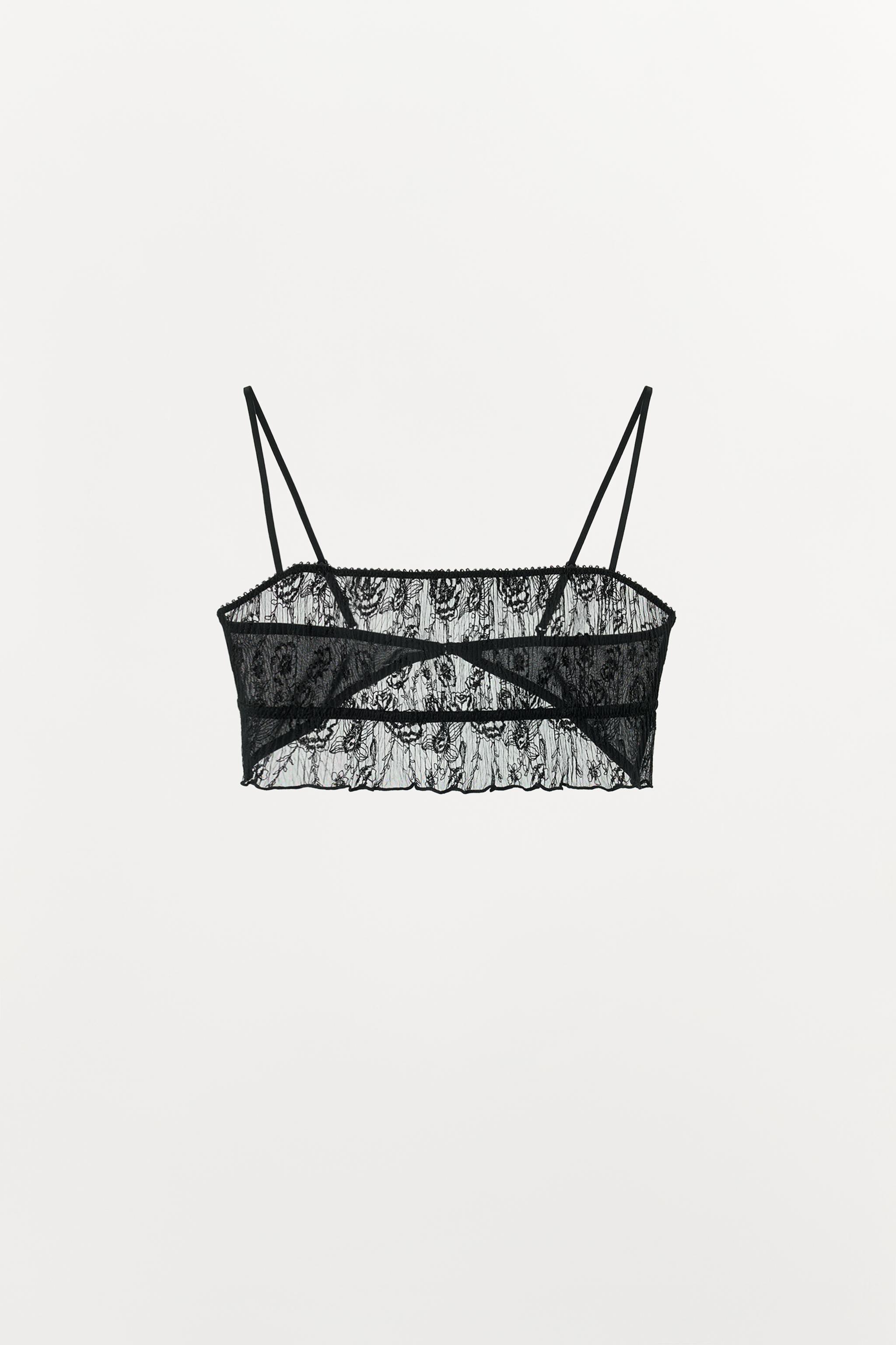 PLEATED LACE FLORAL EMBROIDERED BRALETTE