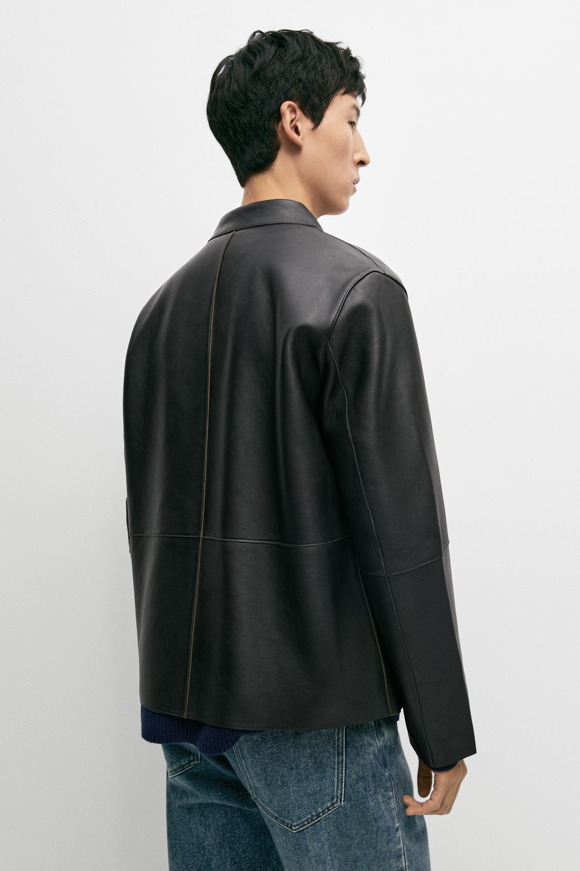 Veste avec boutons en cuir nappa