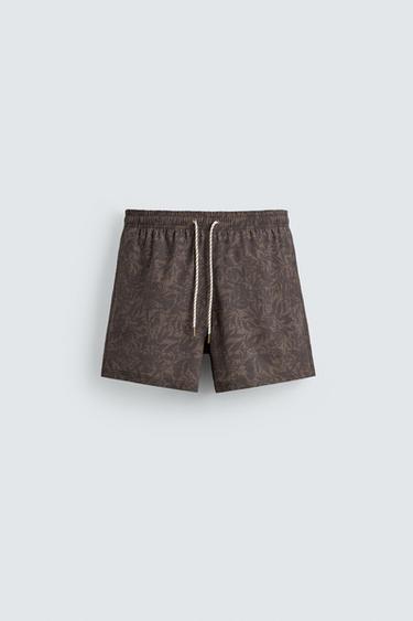 Zara HALF FLORAL PRINT SWIMSUIT - Brown