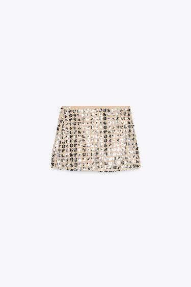 FALDA MINI LENTEJUELAS - Plata de Zara