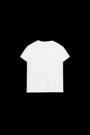 T-SHIRT MIT HERZ-RELIEF - Weiß von Zara - Bild 0