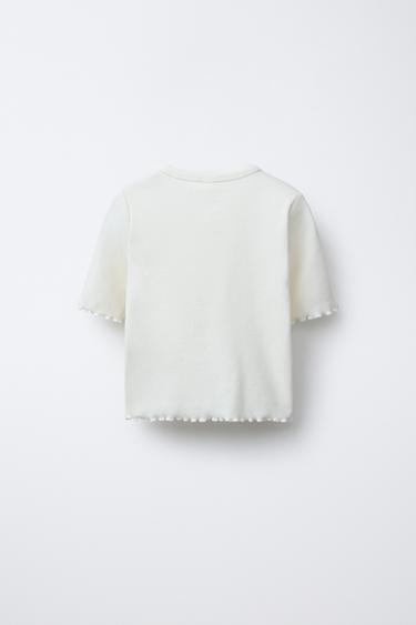 RIBBED T-SHIRT WITH BEADS - Beige by Zara - Image 1