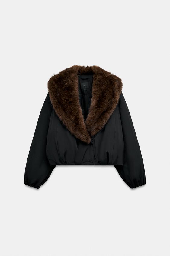 CONTRAST FAUX FUR PADDED JACKET - Black by Zara - Image 6