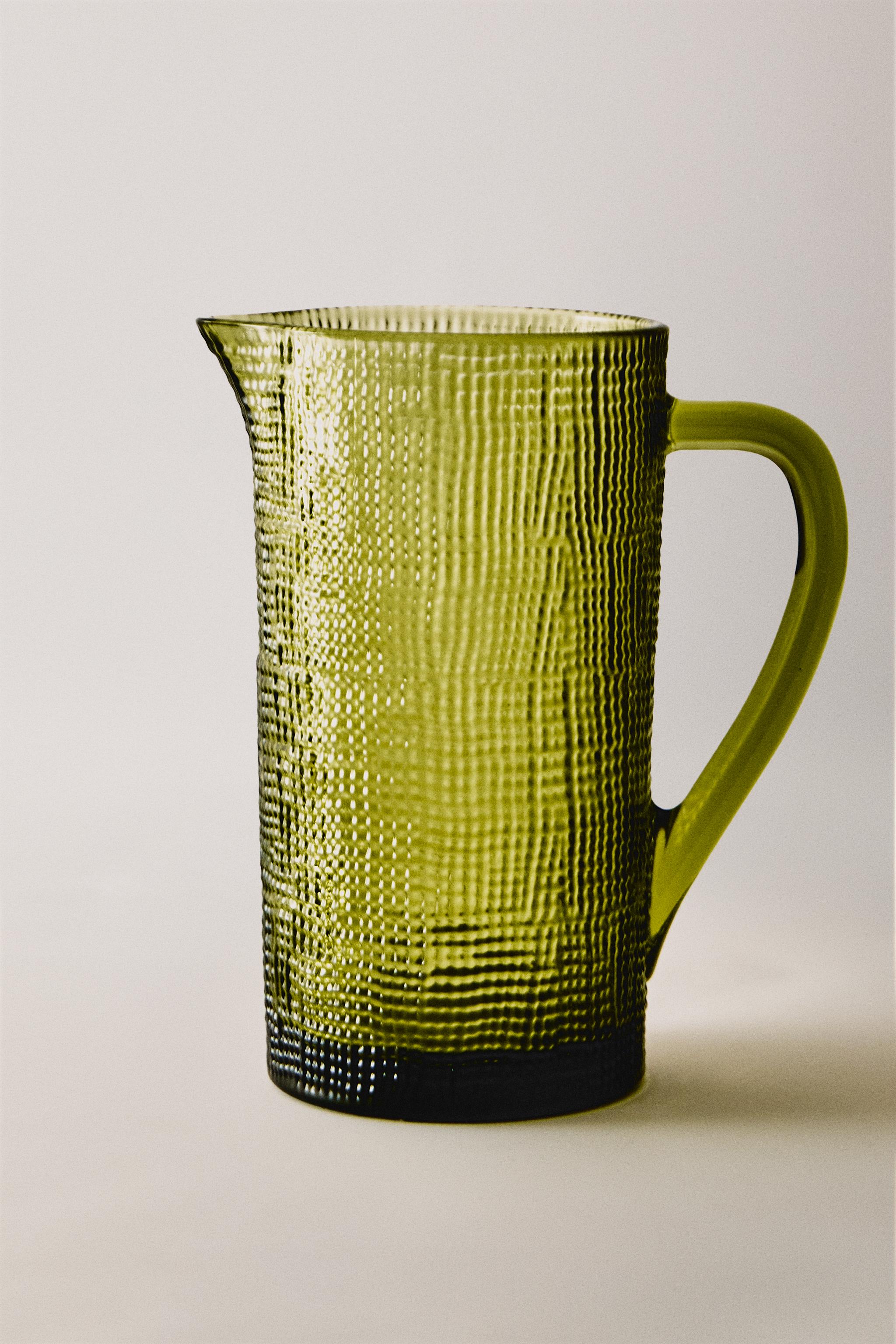 RAISED DESIGN GLASS PITCHER — Green