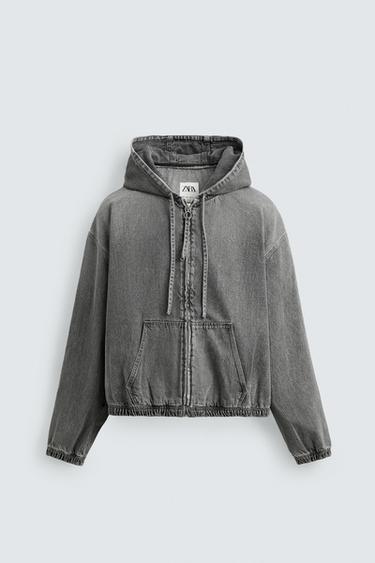 Zara WASHED HOODED JACKET - Gray - Image 0