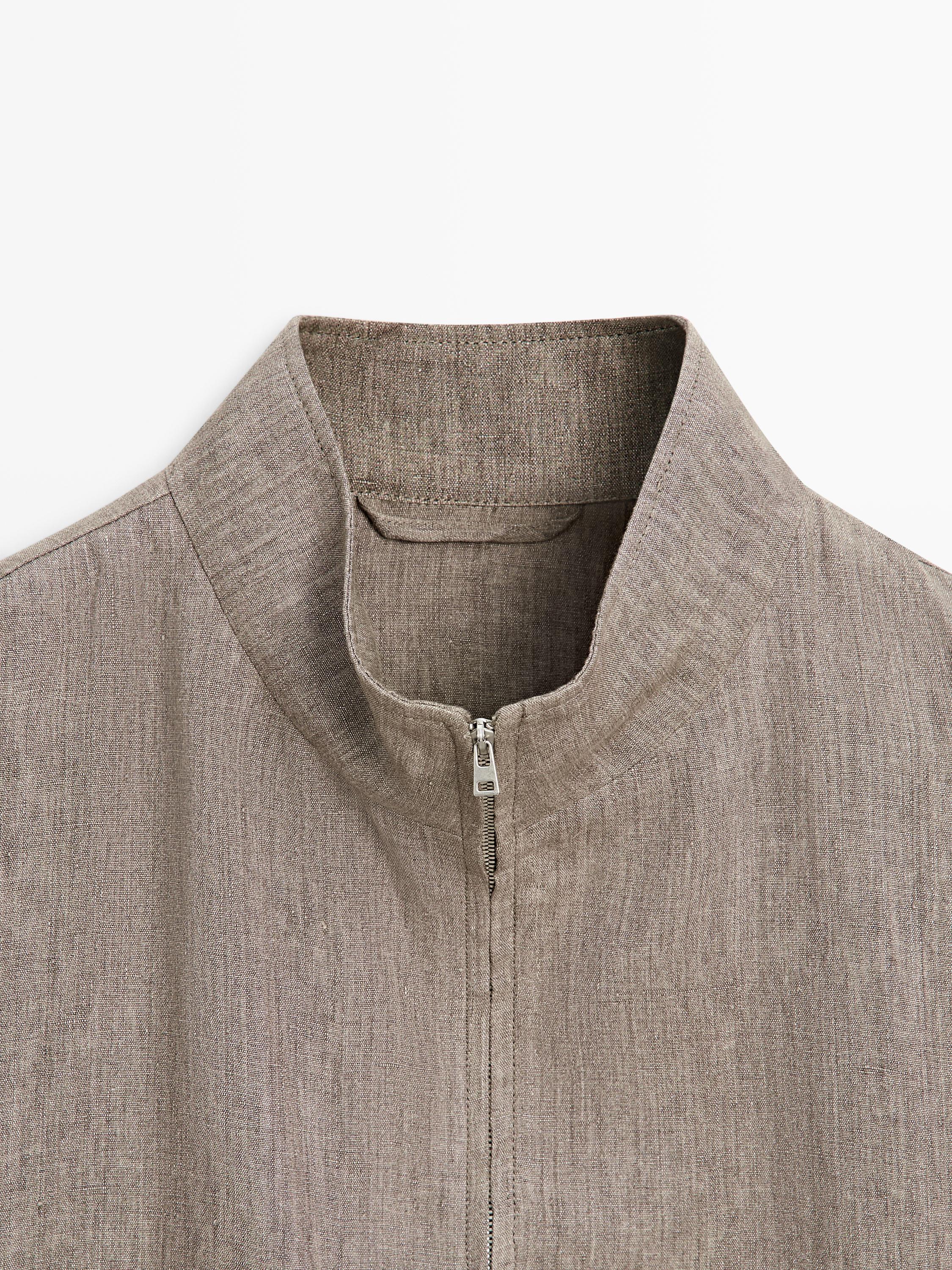 Faded total look linen bomber jacket