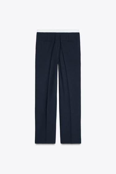 PANTALON DROIT TAILLE CONTRASTÉE - Bleu marine de Zara - Image 6