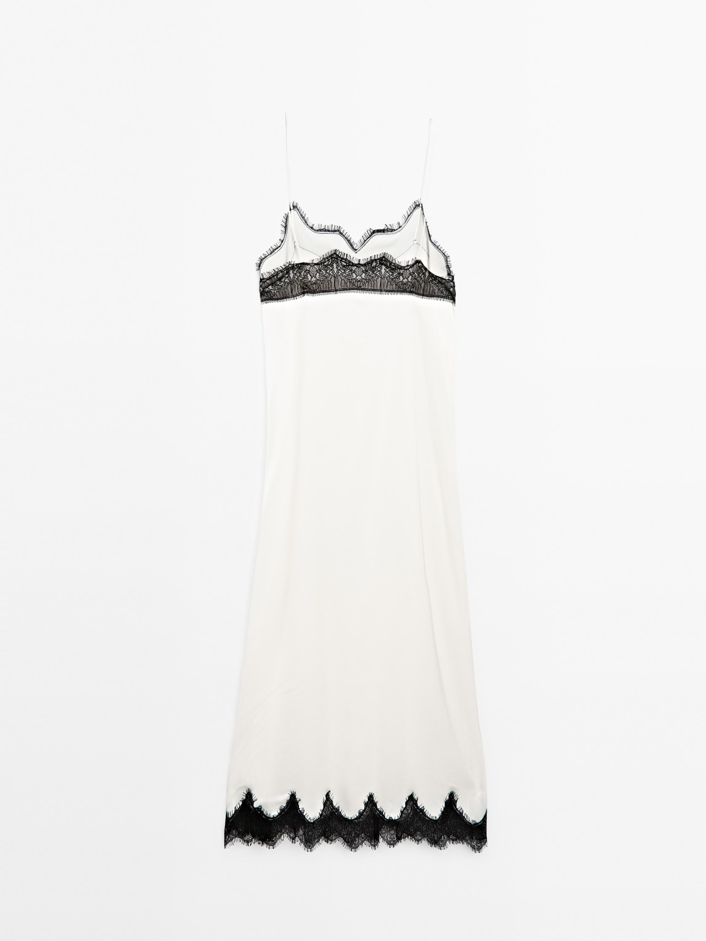 Contrast lace-trimmed midi dress