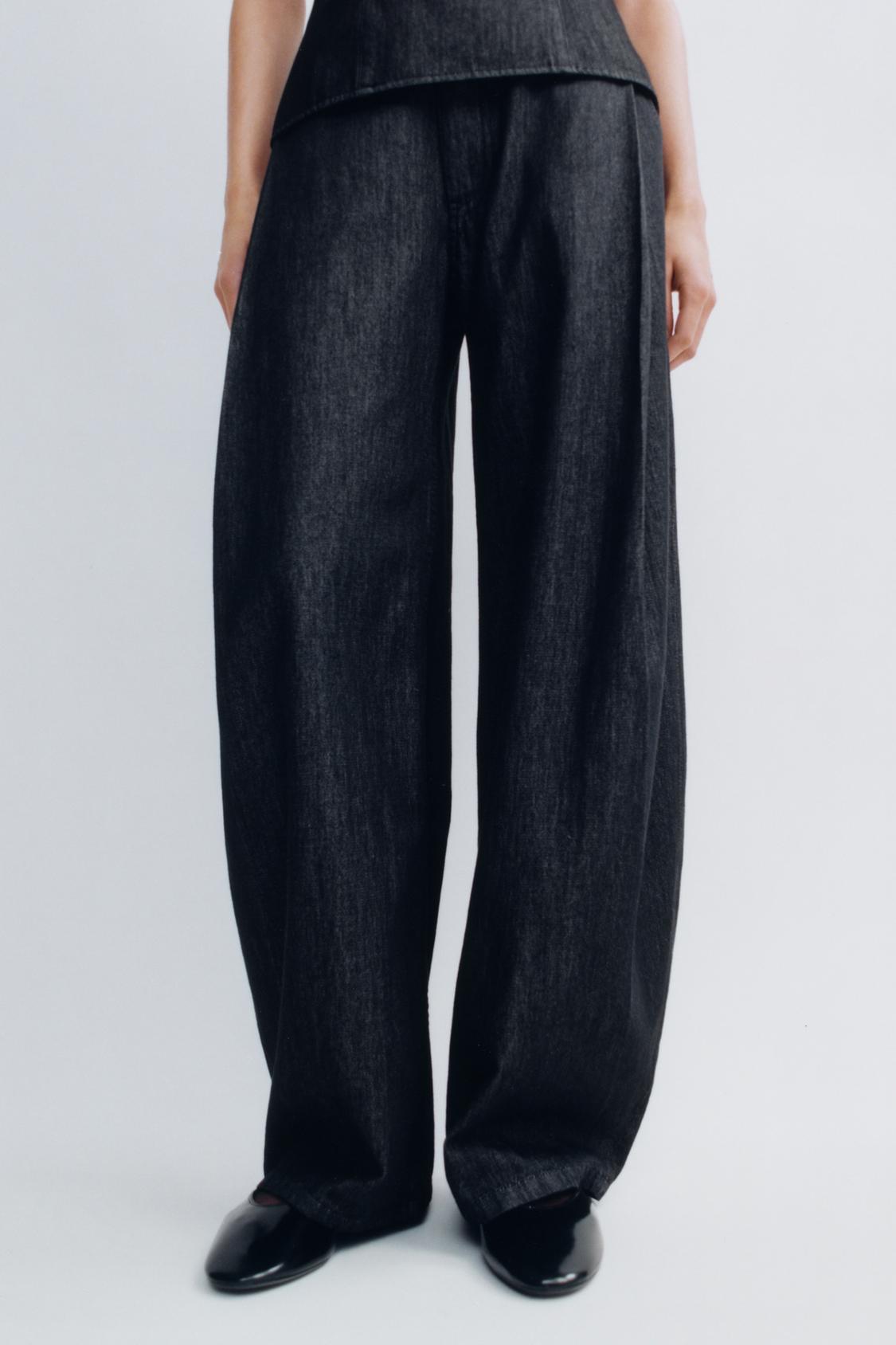 DENIM EFFECT PLEATED PANTS